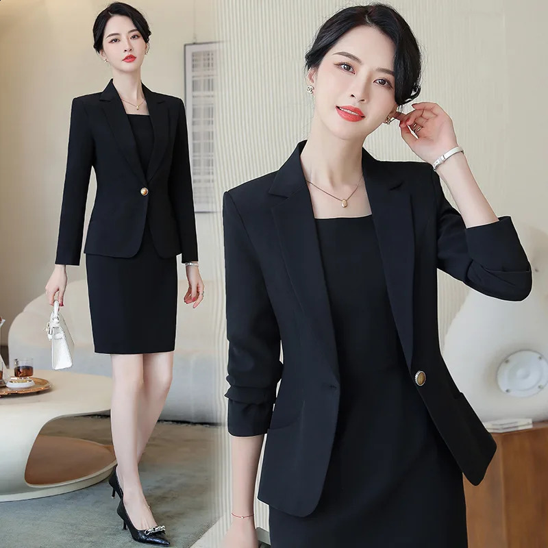 Elegant Jacket Set for Women Business Work Uniform Office Professional Two Piece Fashion 240812