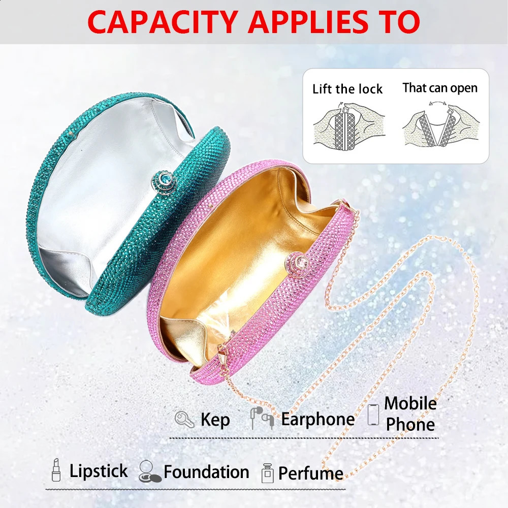 315000 Womens Golden silver Hollow Clutch Diamond Crystal Shiny Wedding Christmas Valentines Day Gift Evening Bag 240813