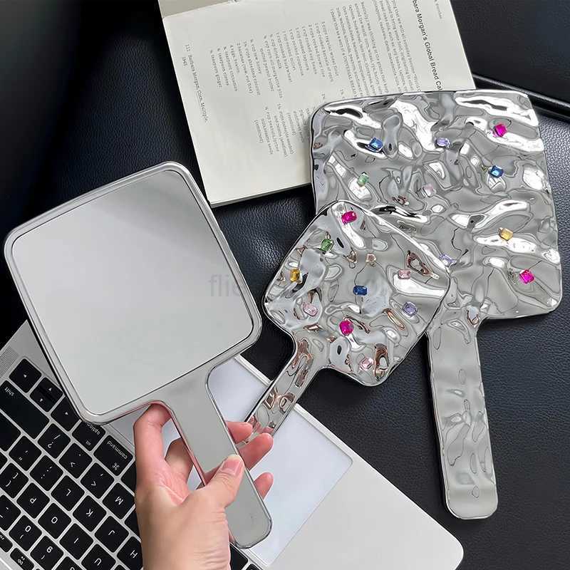 Liquid shaped square mirror mini handheld desktop makeup mirror travel metal portable beauty mirror W240813