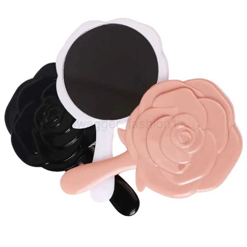 Handheld Vanity Mirror 3D Stereo Retro Rose Flower Shape Cosmetic Makeup Mirror Hand Mirror Compact Mirror Girl Birthday GiftsXJ240813