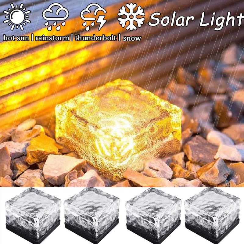 10PCS Outdoor Waterproof Garden Pathway Floor Glass Solar Ice Cube Brick Paver Rock Landscape Led Lamp Lights for Festival CL240813
