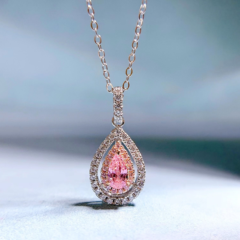 2024 Choucong Ladies Jewellery Water Drop Pendant Stunning Sterling Sier Pear Cut Pink Moissanite Dia Party Women Wedding Beach Cicle Necklace Gift