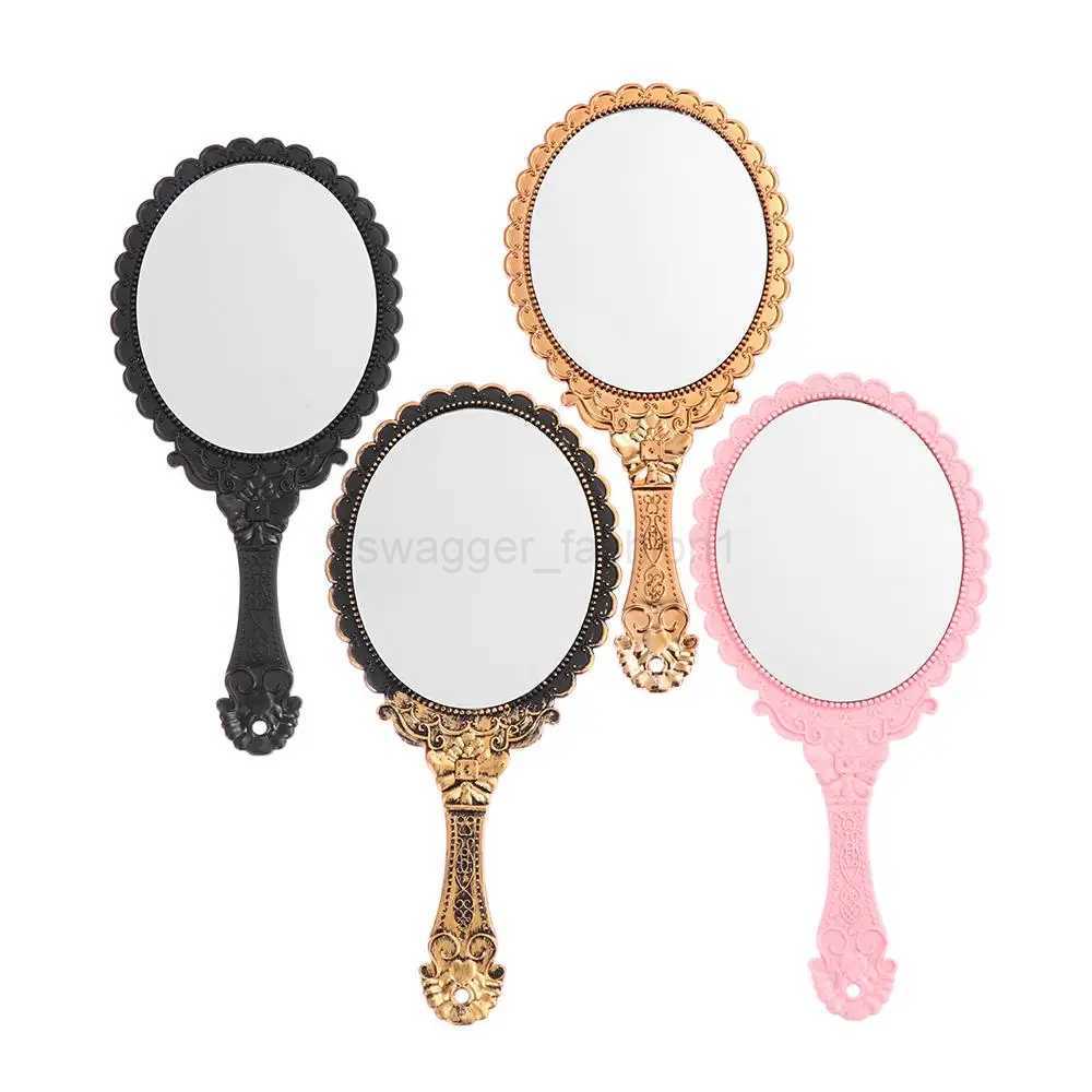 4 Colors Vintage Oval-Shape Hand Mirror Held Vanity Mirror Standing Makeup Dresser MirrorXJ240813