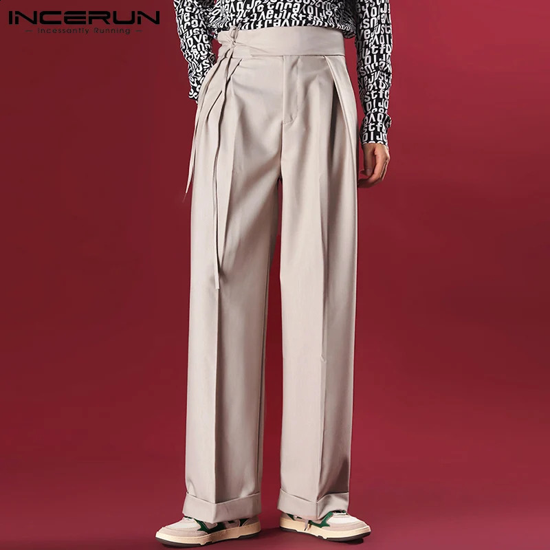 Mens Pants Runner Lace Pocket Solid Street Clothing Casual Straight Trouser Bag Fashion Korean S5XL INCERUN 240812