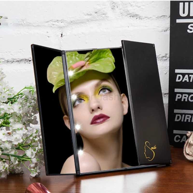 Portable LED Light Makeup Mirror Vanity Lights Compact Make Up Pocket Mirrors Vanity Cosmetic Hand Folding Led Mirror LampXJ240813