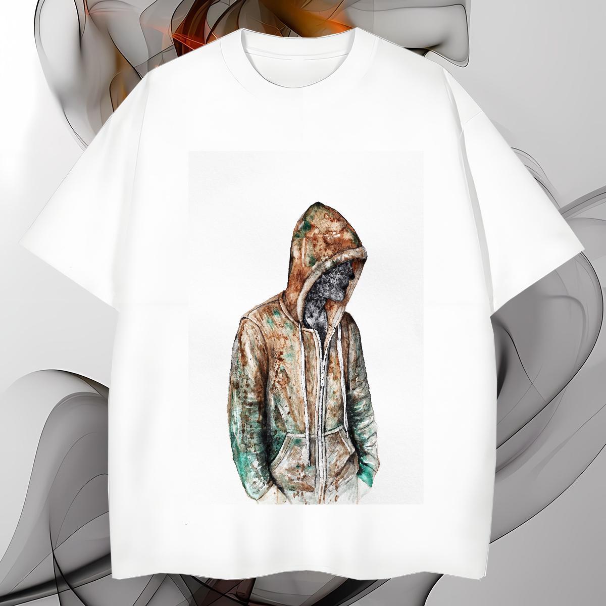 T-Shirts 230g Cotton portrait High Street Hip Hop Round Neck Short Sleeve Skull Men Clothes T-Shirt DIY Cool Tops