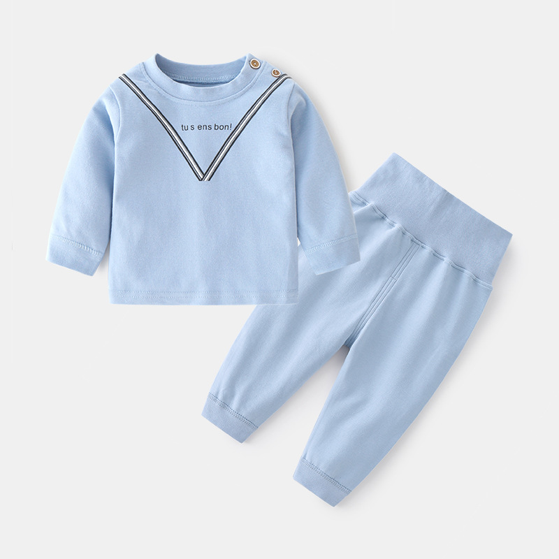 Baby underwear set Children's autumn and winter base autumn clothing 0-3 years old baby cotton printed shoulder buckle two-piece long Johns