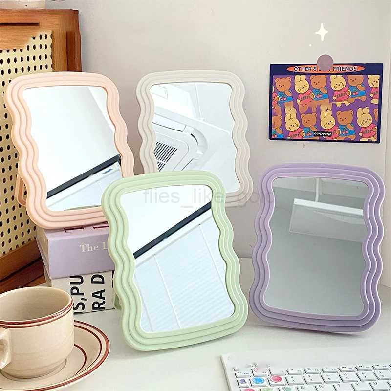 Corrugated desktop makeup mirror solid color simple and portable handheld makeup mirror foldable compact and cute mirror for students W240813