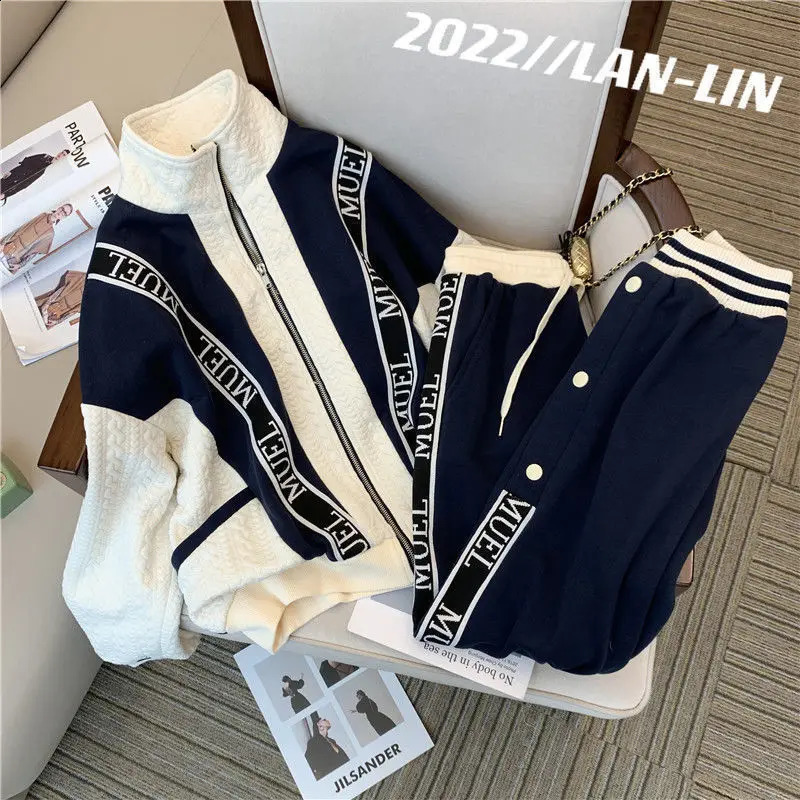Spring Winter Women Sweater High-grade Casual Fashion Suit Plus Size Loose Small Fragrance Sports Two-piece Suit 240812