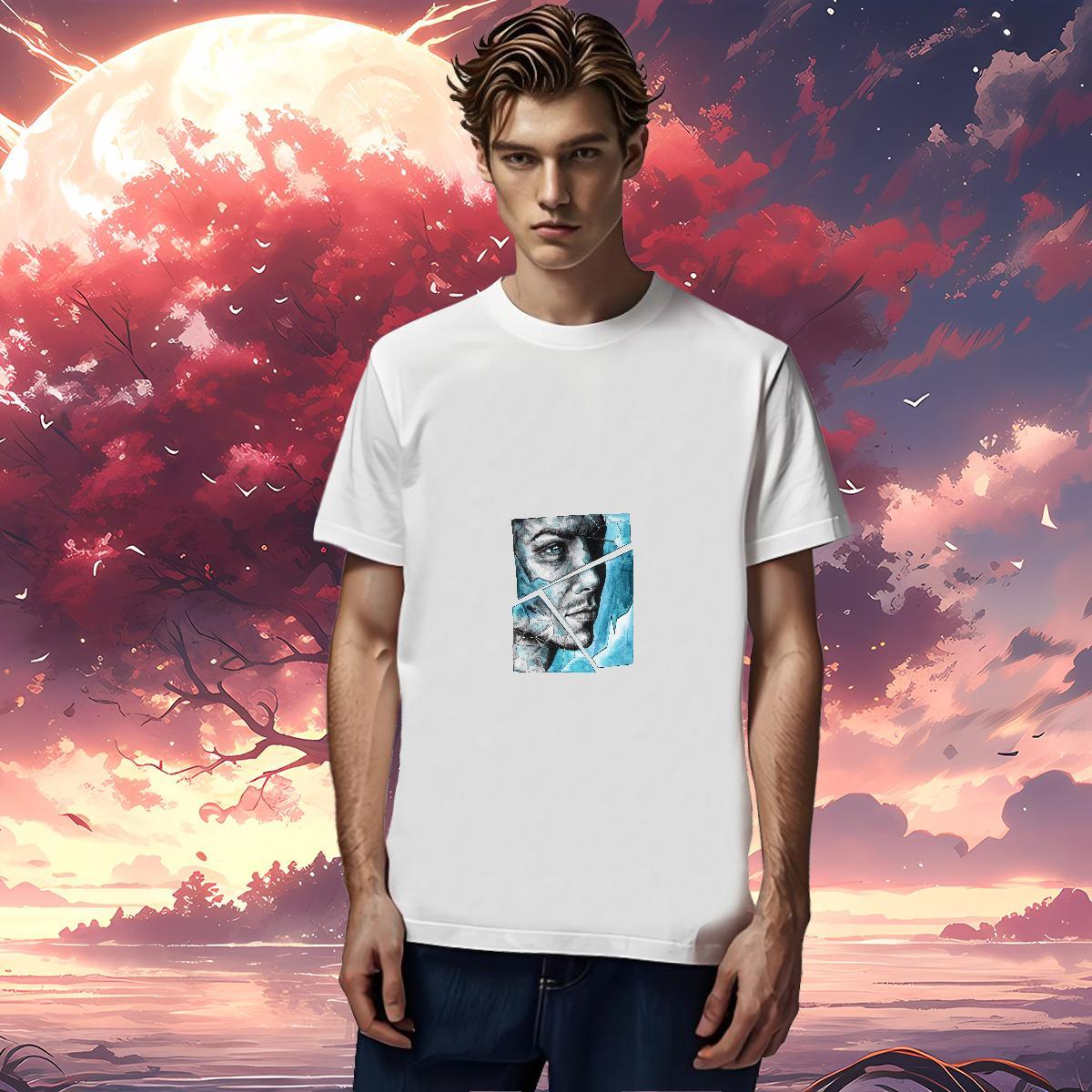 T shirt 100% Cotton 230g portrait Street Casual Breathable Short Sleeve Cartoon Print Men Tops Tees Fashion Casual Comfortable Polos