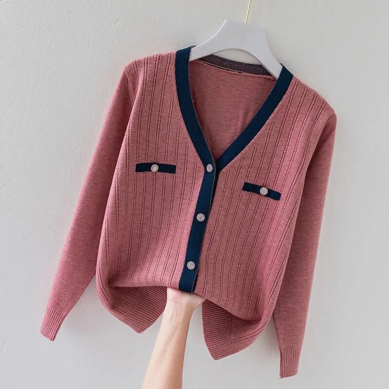 Womens clothing fashion casual Vneck sweater spring and winter comparison cardigan wool office womens long sleeved soft comfortable top 240812