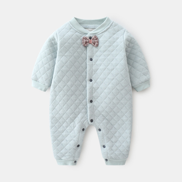 Baby jumpsuit men's and women's baby autumn winter warm clothing newborn checkered open bow tie across the door crawling pajamas