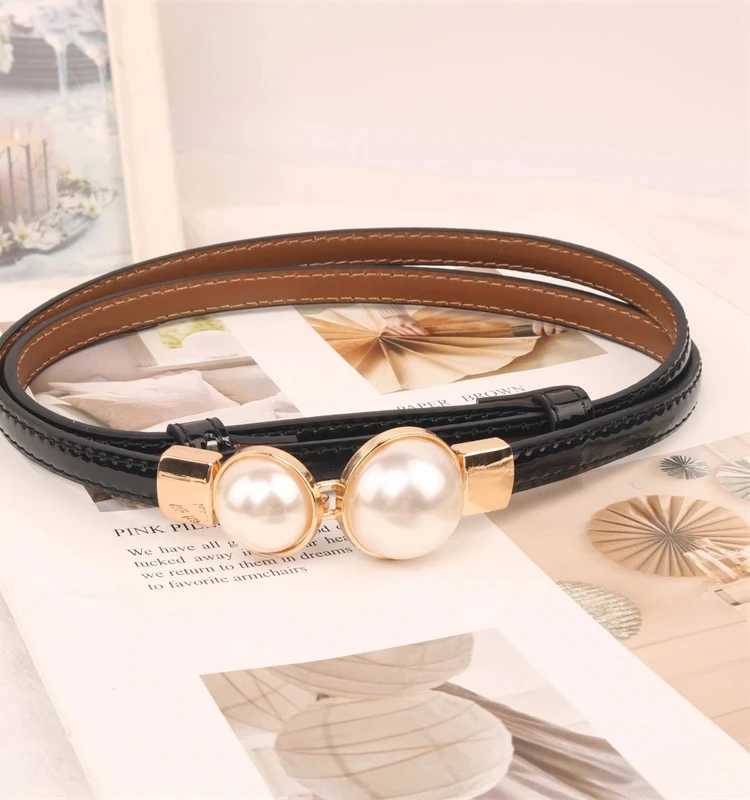 Leather Temperature Waist Cover Patent Leather Style Pearl Buckle Thin Belt Womens Dress Decorative Belt W240807