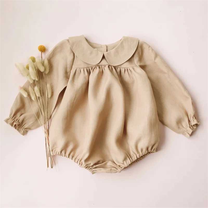 Baby clothing solid color long sleeved baby clothing jumpsuit 0-24M 100% pure cotton linen newborn baby jumpsuit W240812