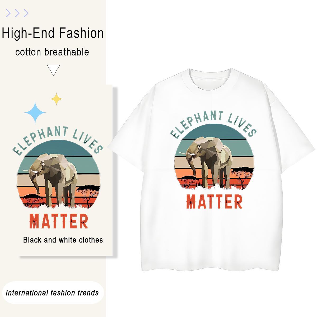 Custom Men Tops Tees Elephant Daily Outfit 100% Cotton 230g Wear Breathable Crew Neck Unisex Men T Shirts Black White