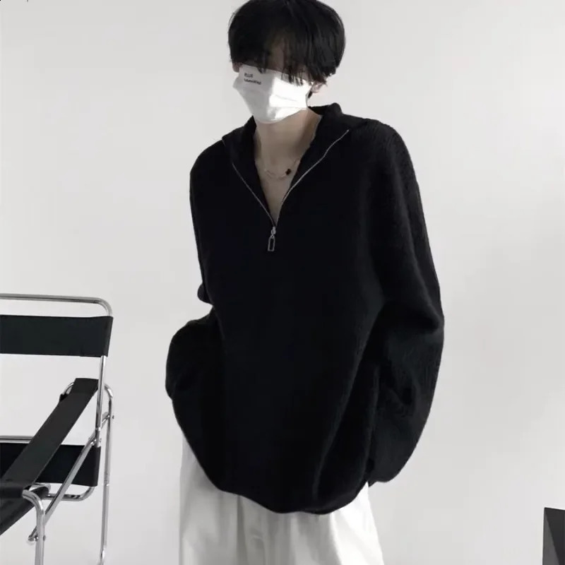 Mens half zipper soft supplement hooded sweater casual highend autumnwinter knitted cardigan wool trend couple 240812