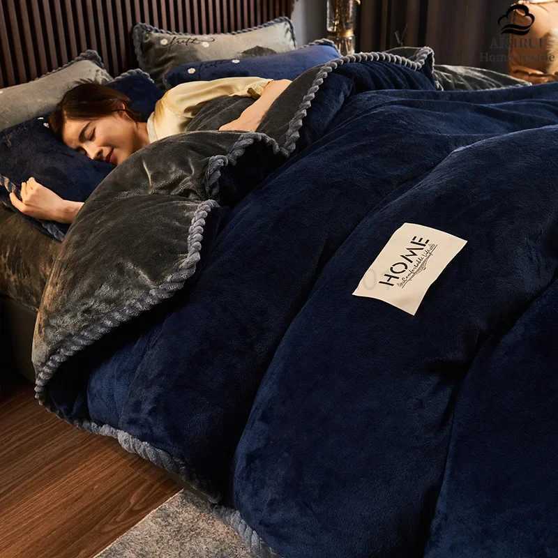 New blue milk velvet soft and warm down duvet cover large double-sided plush winter blanket bedding luxurious down duvet coverX240813