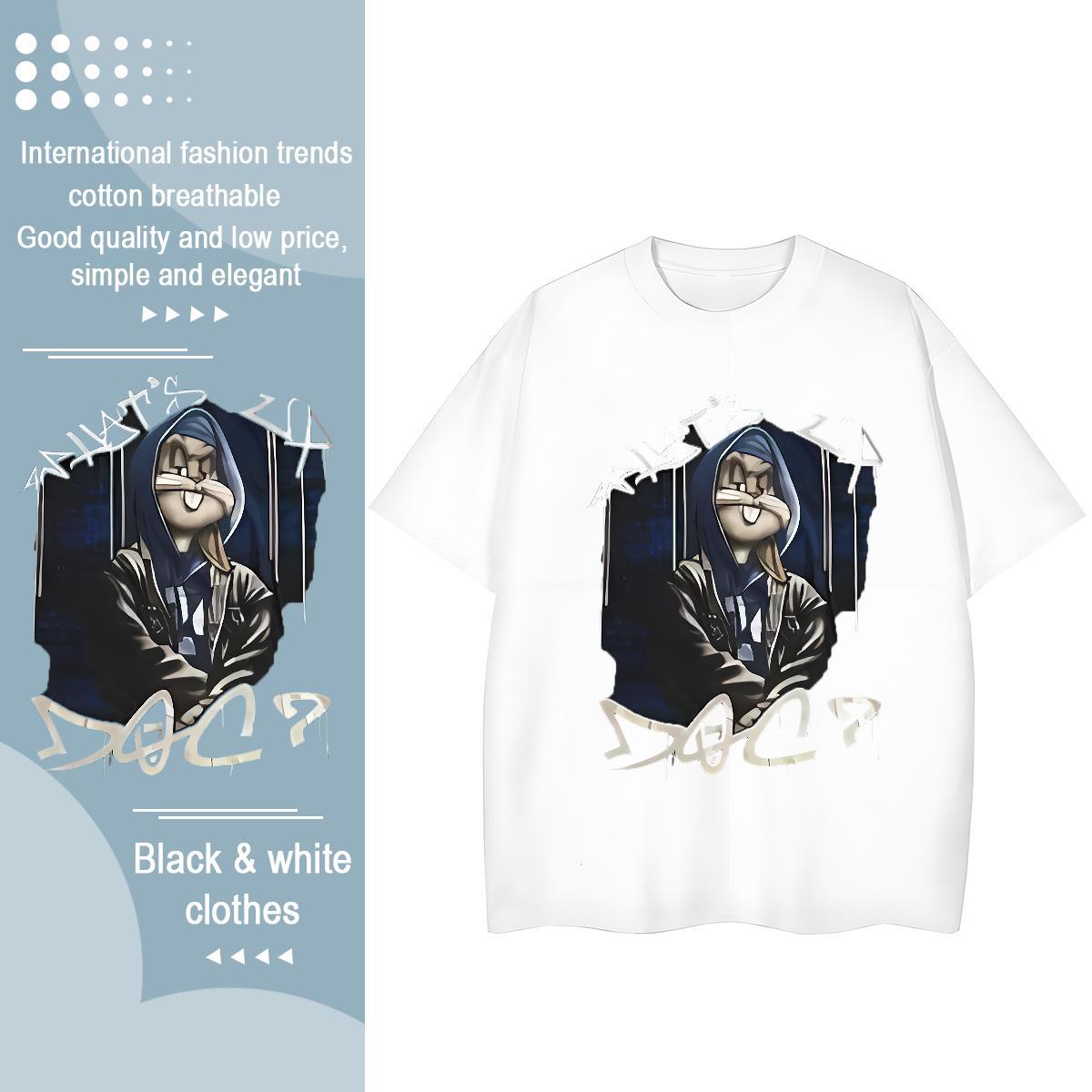 Fashion T-Shirts for Women O-Neck Short Sleeve 230g Cotton Unisex Tshirts Plus Size Cartoon rabbit Daily Wear Soft Top Shirts