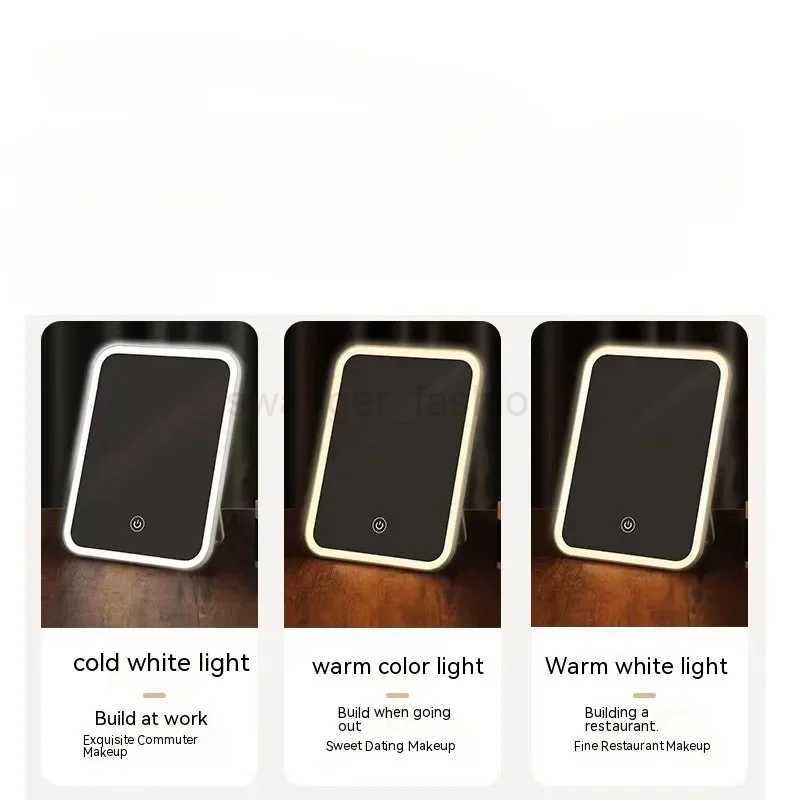 Portable Makeup Mirror With Led Light Touch Screen 3color Light Vanity Light Folding Dressing Mirror Home Beauty ToolsXJ240813