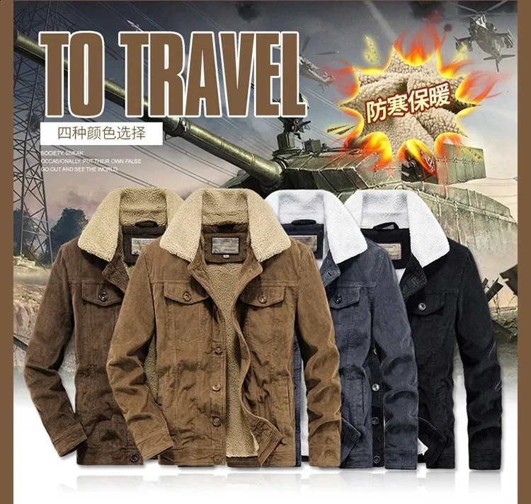 Male Thermal Windbreaker Plus Size Mens Warm Winter Corduroy Jackets and Coats Fur Collar Casual Jacket Outwear Clothes 240812