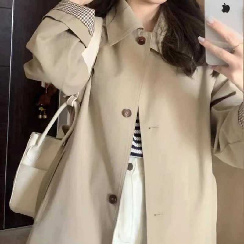 Trench Women Elegant Fashion Casual Outerwear Autumn Single Breasted Turn Down Collar Long Sleeve Pockets Sashes Street BF 240813