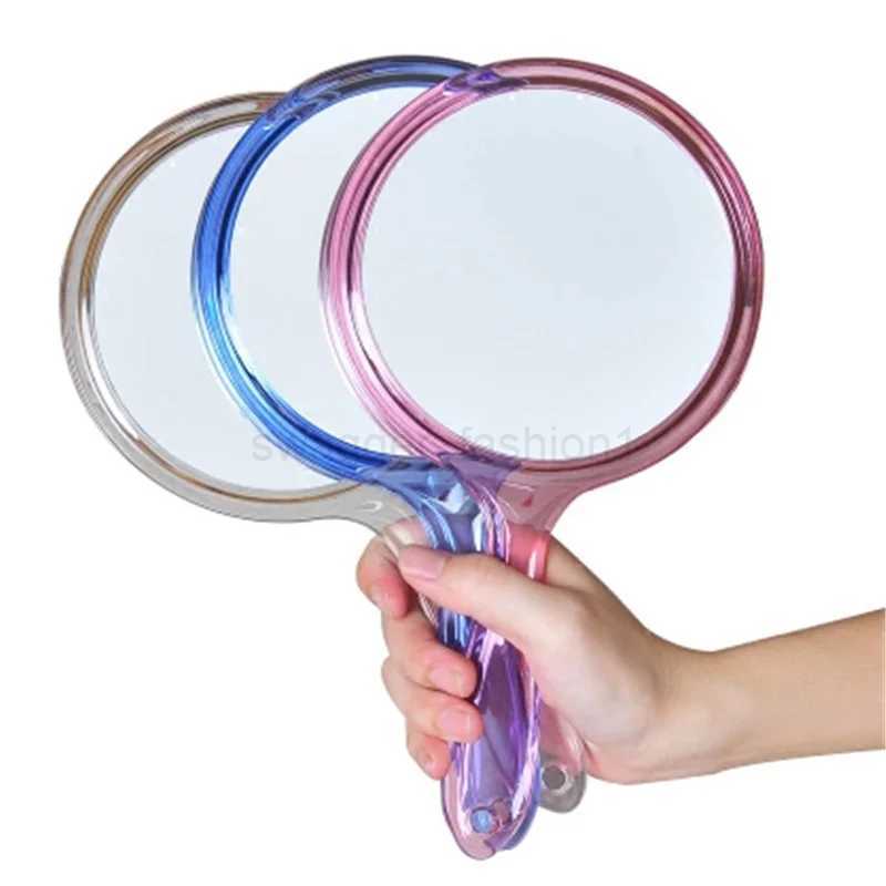 Double-sided Handheld Mirror 3x Magnifying Mirror Transparent Plastic Handle Round Mirror for Eyelash Extension Beauty ToolsXJ240813