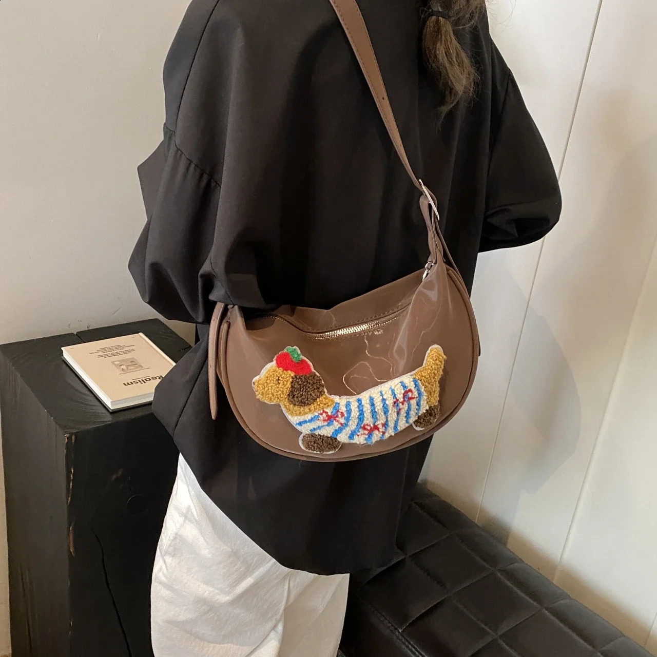 Dumpling Crossbody Bag For Women Cute Woolen Dog Cartoon Handbag 2024 Trend Korean Style Leisure Shoulder Messenger 240812