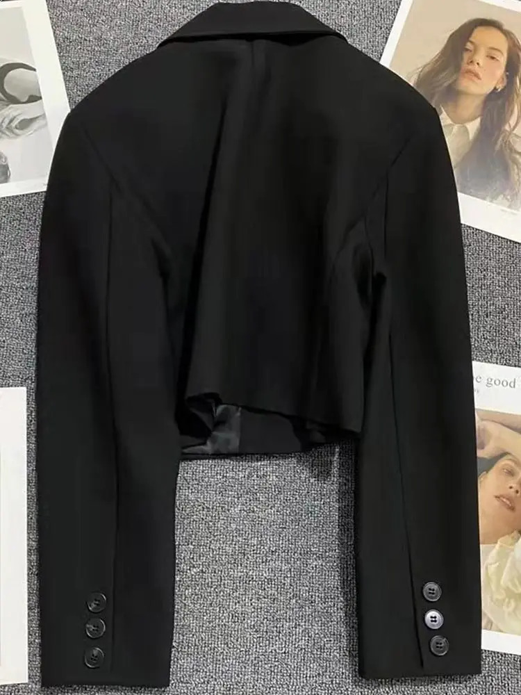 Korean Fashion Cropped Blazers Jacket Women Long Sleeve Office Ladies Streetwear Solid Color Single Button Short Suit Coat Jacke 240813