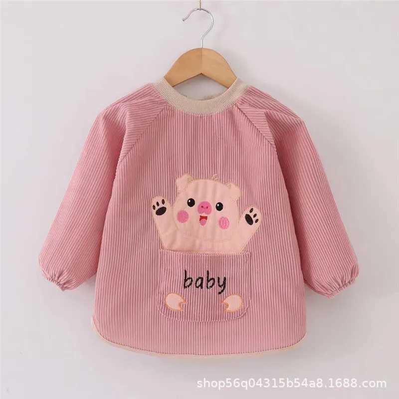 Bibs Burp Cloths Fashion Cotton Baby Bibs Corduroy Kid Eating Clothing Childrens Long Sleeves Feeding Smock Bib Baby Apron Bandana Bebes BibsL4812