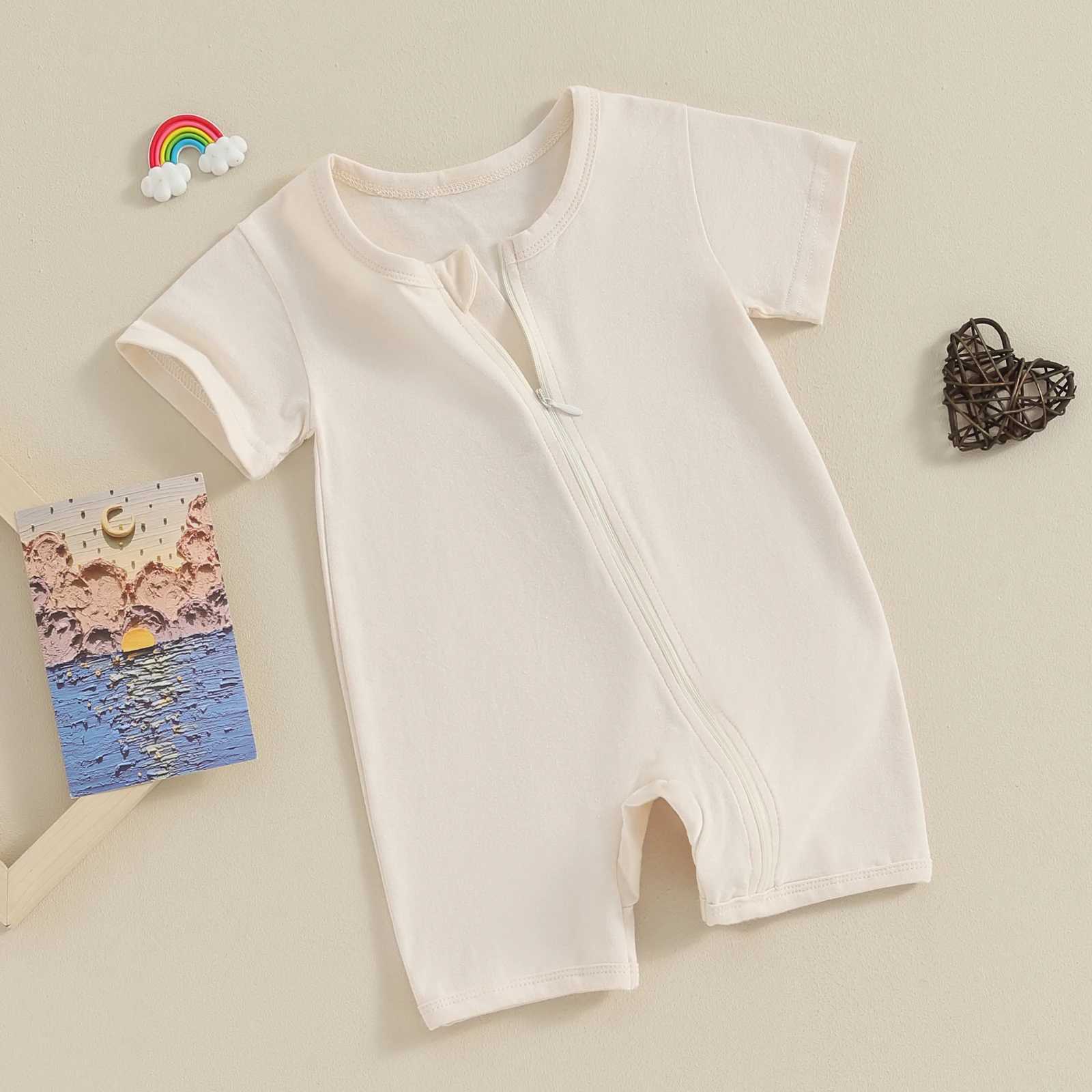 Pudcoco newborn baby girl boy summer jumpsuit casual short sleeved round neck zipper jumpsuit baby clothing 0-24M W240812