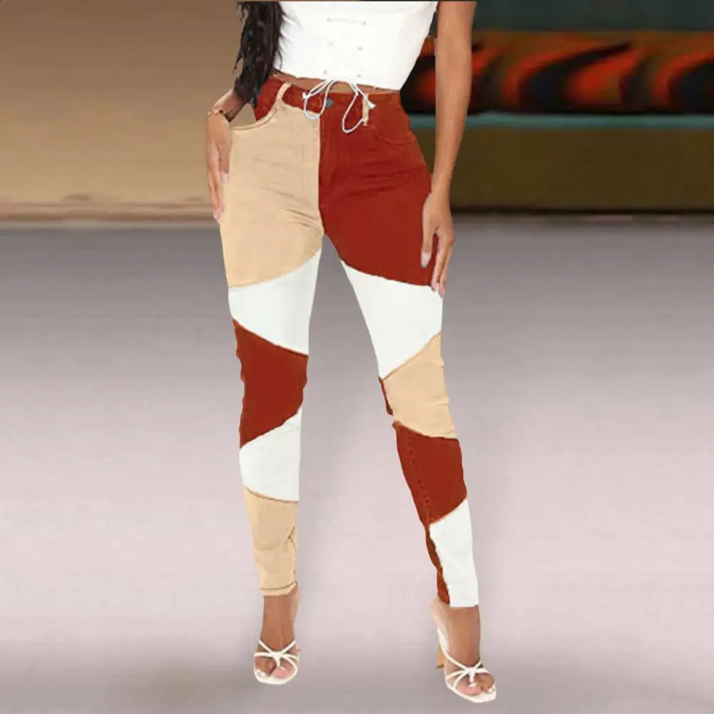 Denim High Elastic Womens Jeans Pocket Button Zipper Fly Womens Jeans Buttocks High Waist Denim Pencil Pants Street Wear 240813