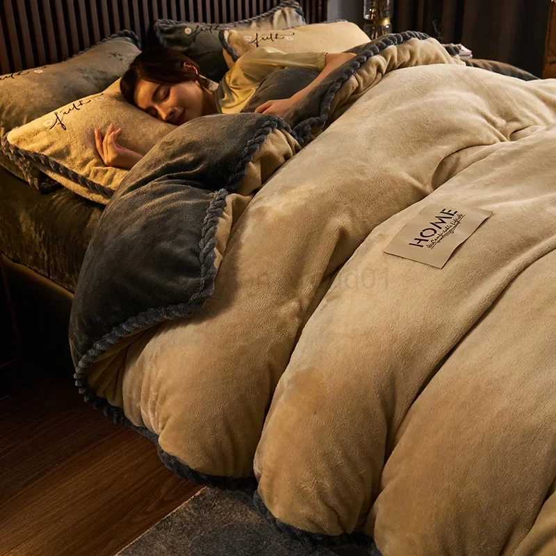 New blue milk velvet soft and warm down duvet cover large double-sided plush winter blanket bedding luxurious down duvet coverX240813