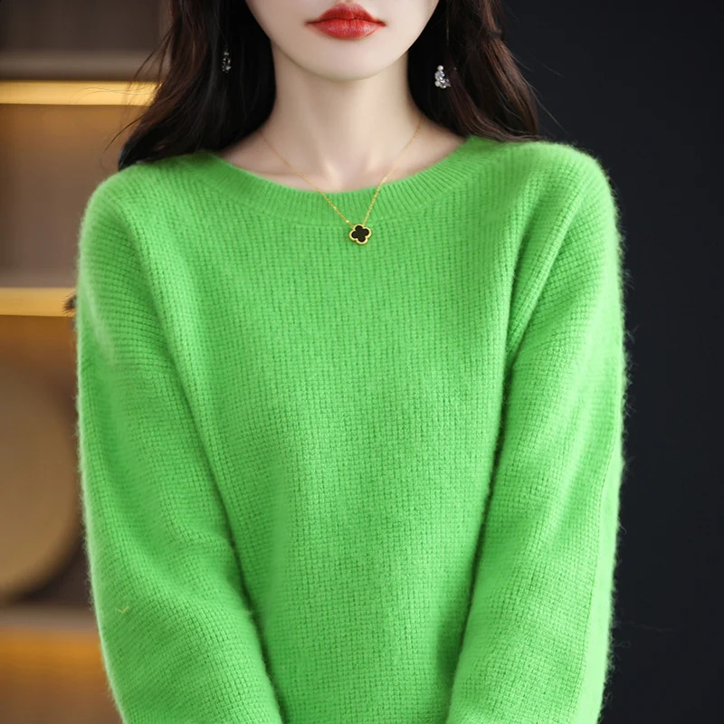 Knitted mink cashmere sweater for women Oneck zipper loose fit large long sleeved warm in autumn and winter 240812