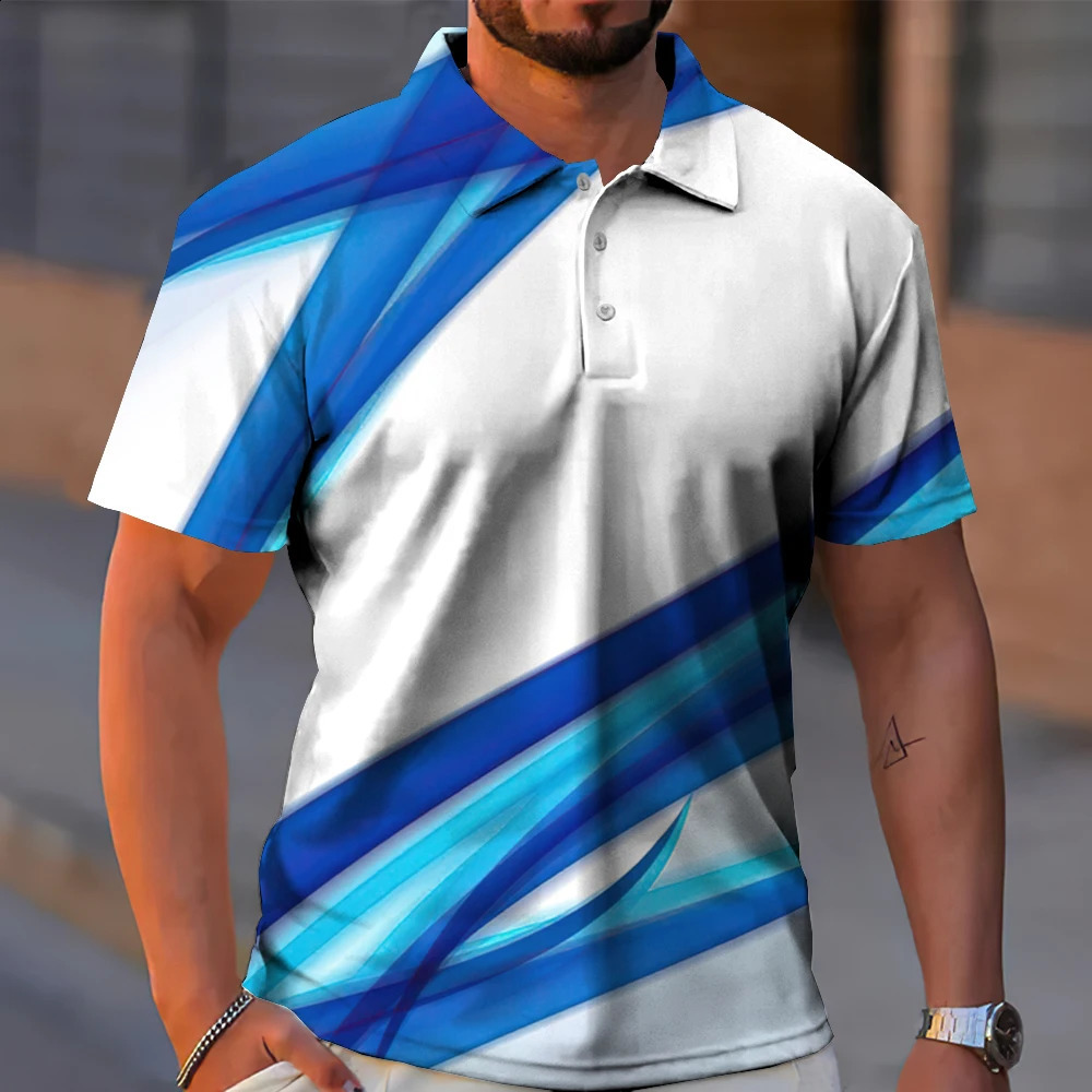 2024 Mens Polo Shirt 3d Technology Line Short Sleeve Golf Sport Shirts Summer Casual Man Clothes Oversized Polo T-Shirt For Men 240813