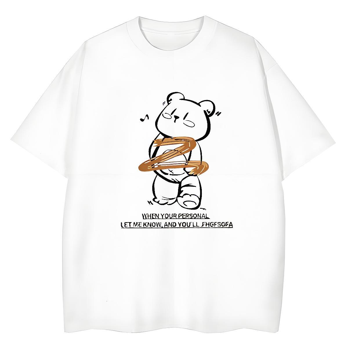 Loose T shirt bear Breathable Crew Neck Spring Summer Anime 100% Cotton 230g Couples T Shirts Fashion Design Tops Shirt