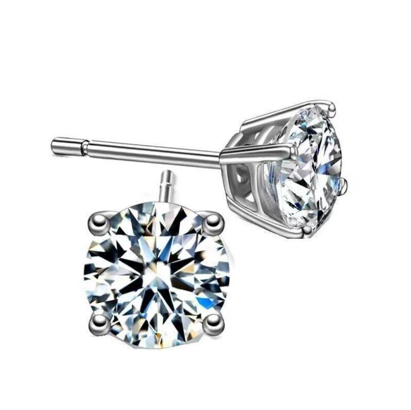 Ins Top Sell Stud Earrings Ladies Jewelry Real 100% 925 Sterling Silver Round Cut White Moissanite Diamond Gemstones Party Women Wedding Earring Gift