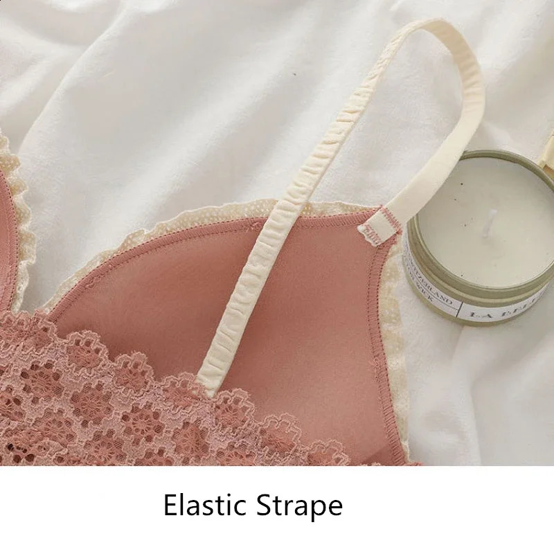 Japan Korean Front Closure Sweet Lace Bra Wire Free Comfortable Underwear Women Graceful Breathable Undies Lingerie Female 240812