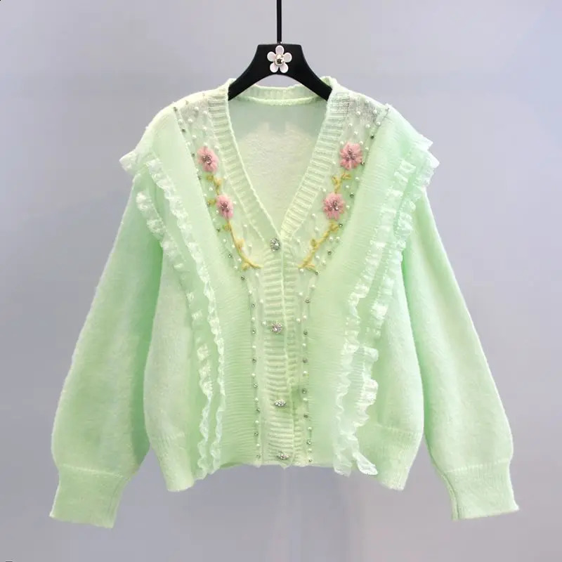 Vintage Floral Embroidery Knittsd Cardigan Women Autumn Sweet Fashion Sweater Coat Korean Preppy Style Lolita Lace Sweater Coat 240812