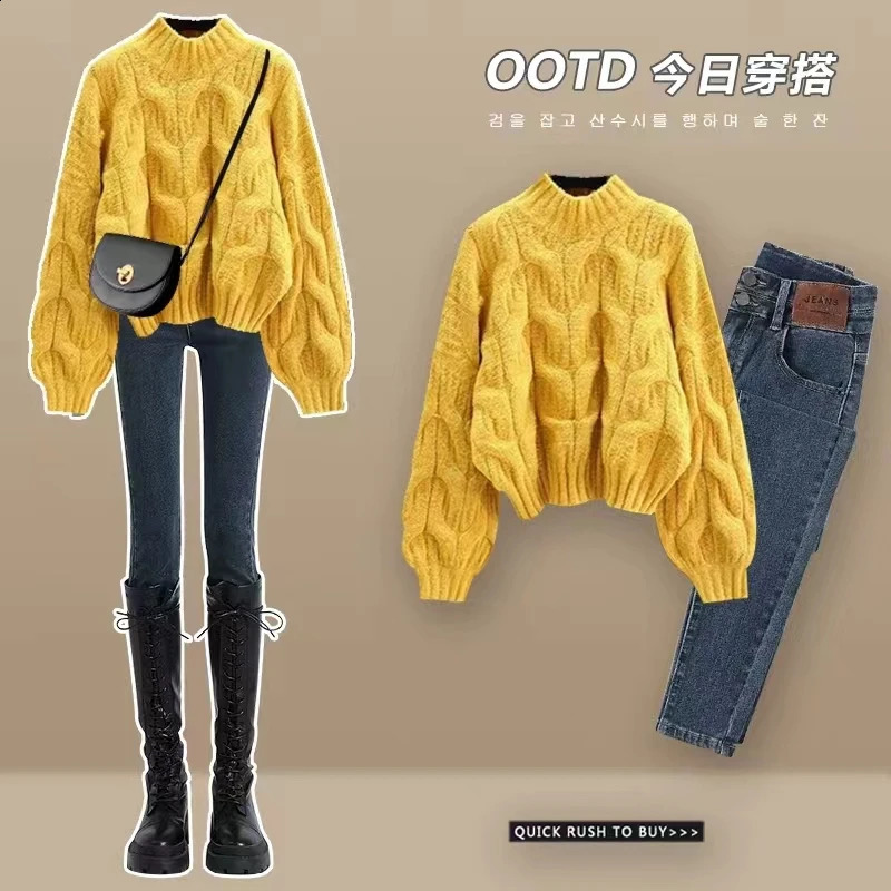 Womens Yellow Pullover Knitted Sweater Harajuku Y2k Long Sleeves Turtleneck Sweater Jumper Vintage 2000s Aesthetic Clothes 240812