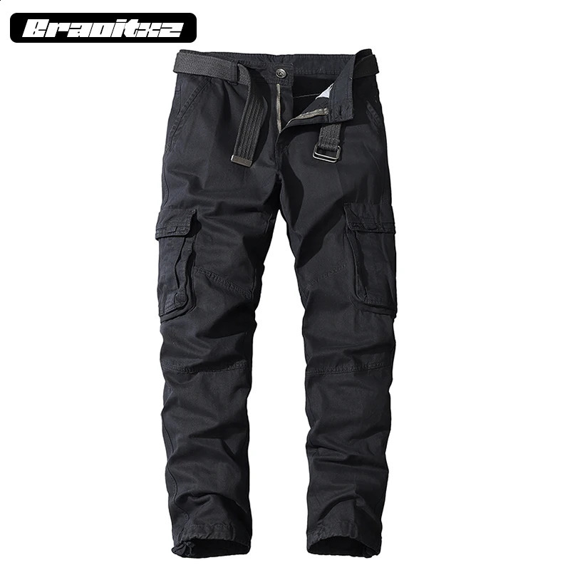 Mens 100% pure cotton fashionable casual sports mountain climbing breathable cargo pants mens straight leg multi pocket 240812