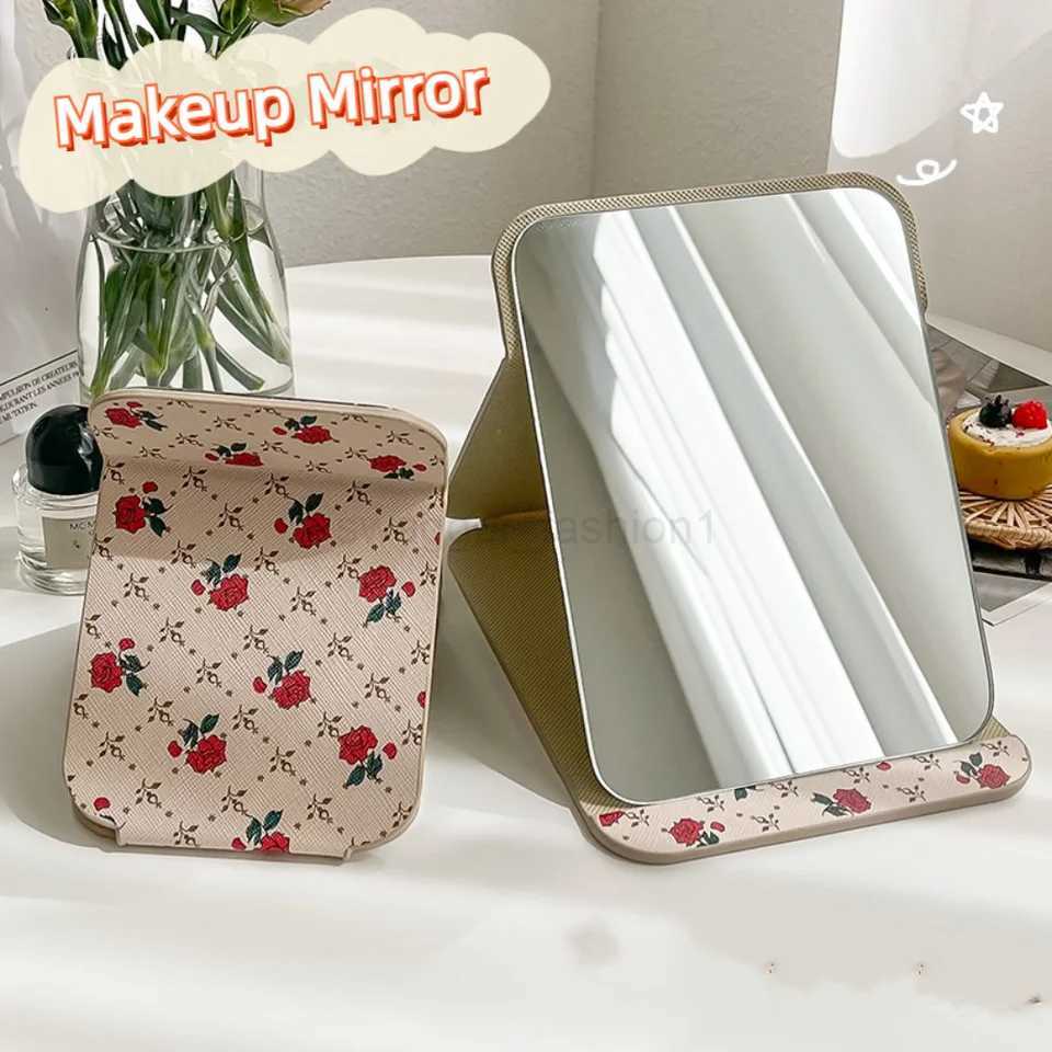 1PC Hand-Held Desktop Stand Mirror High Definition Folding PU Makeup Mirror Light Weight Vanity Mirror Cosmetic ToolsXJ240813