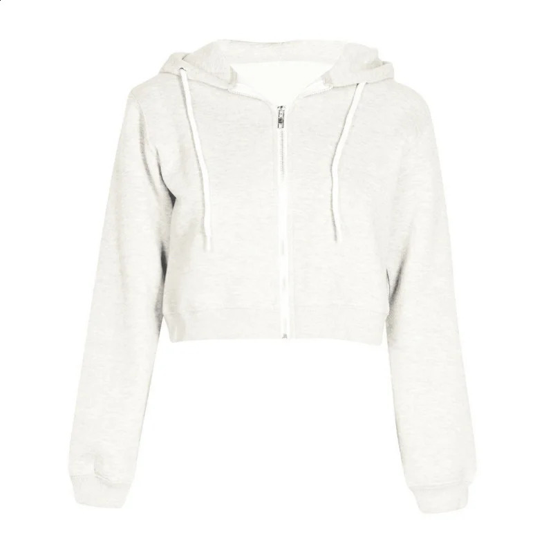 Zip Up Crop Top Hoodie Women Lace Up Drawstring Hoodies Long Sleeve Sweatshirts Black White Grey Pink Hoodie for Women 240812