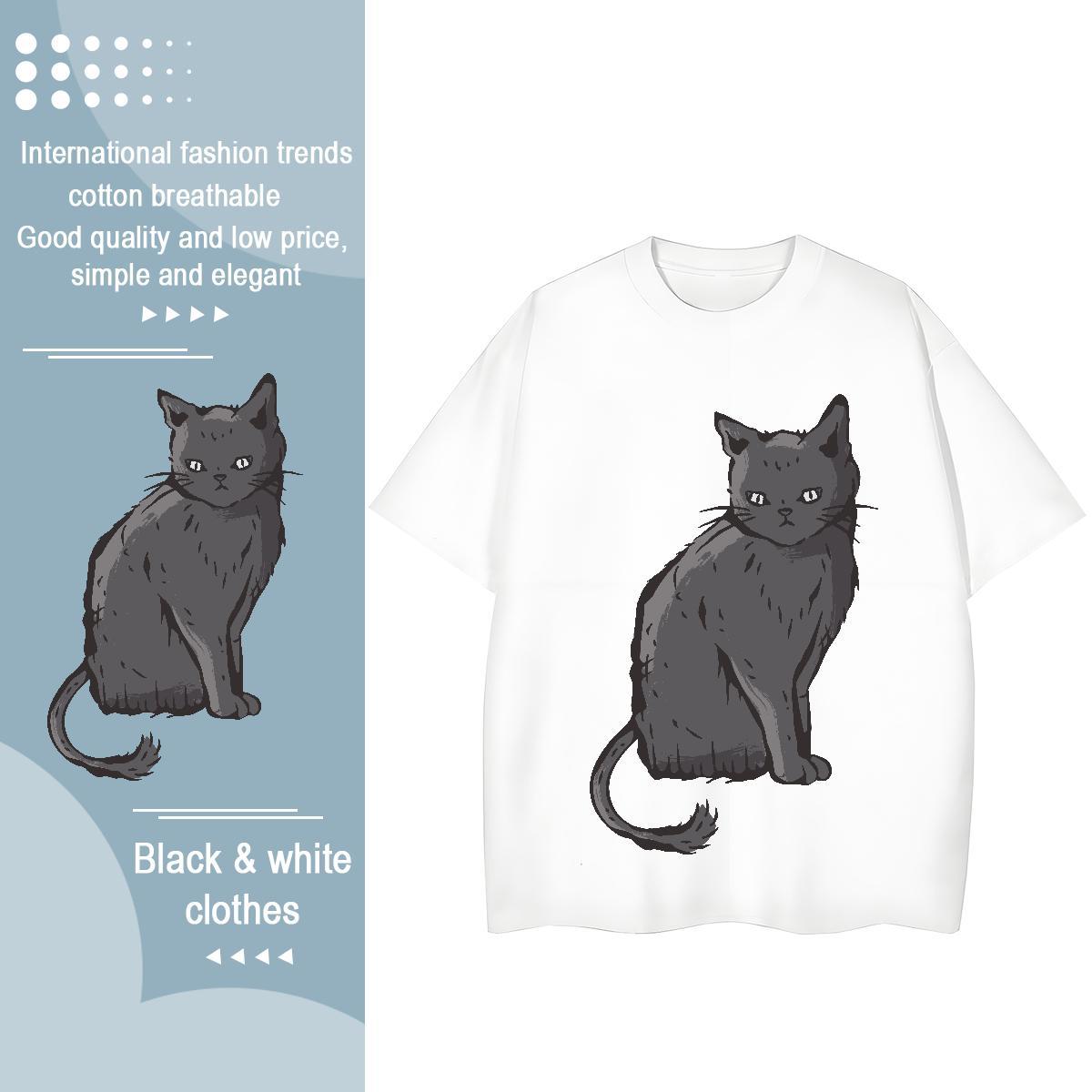 TOP Quality T-Shirts cat Breathable Short Sleeve Casual Daily Wear Custom Print Plus Size 230g 100% Cotton Tshirt for Man Woman Wholesale Polos