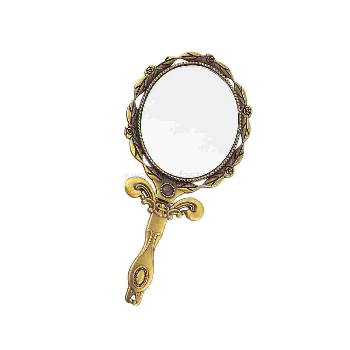 Little Hand Held Gold Mirror Womens Purse Dresser Small Handle Dressing Table Oval Miss Make upXJ240813