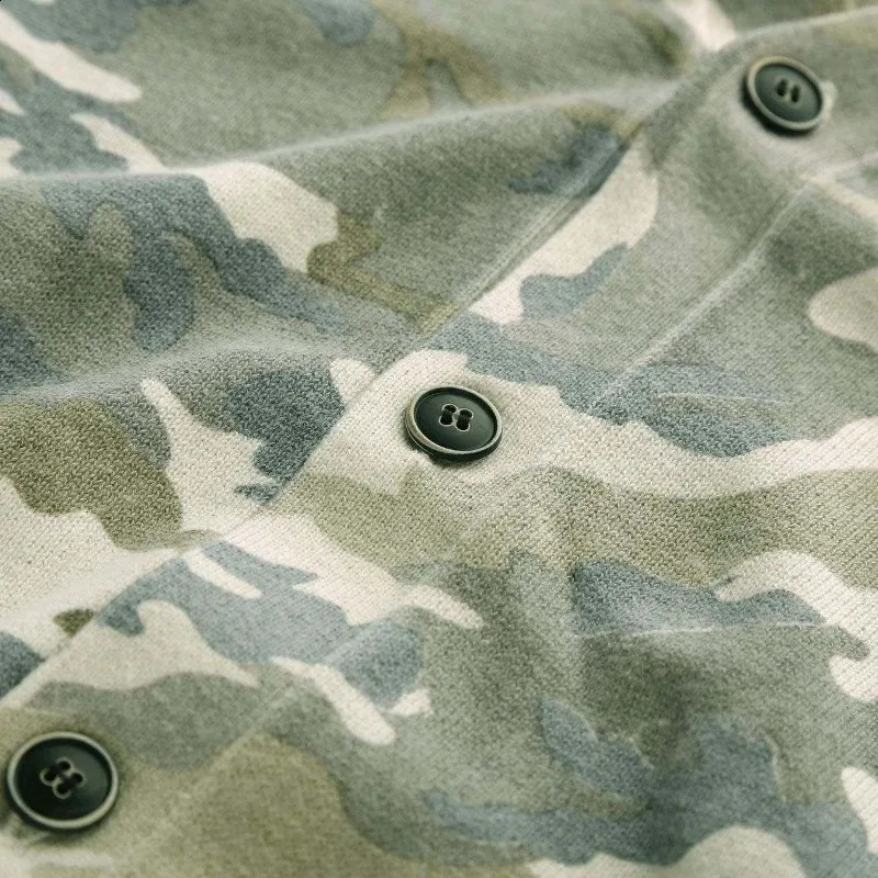 Single Breasted Cotton Camouflage Sweater Vneck Knitted Cardigan Spring Autumn Casual British Style Thin Coats Plus Size 5XL 240813