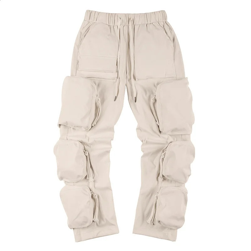 Zipper Multi Pocket Hip Hop Techwear Product Pants Mens High Street Functional Casual Luggage 240812