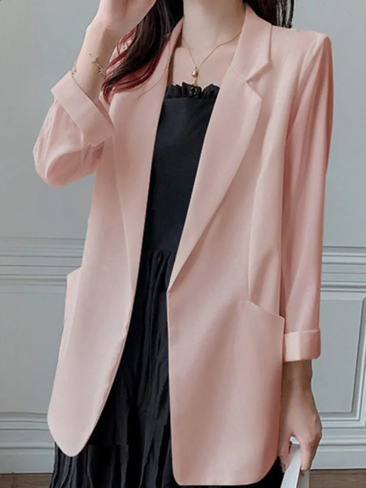 Womens Blazer Long Sleeves Vintage Temperament Solid Color Elegant Street All-match Outerwears Chic Tops Clothes 240813