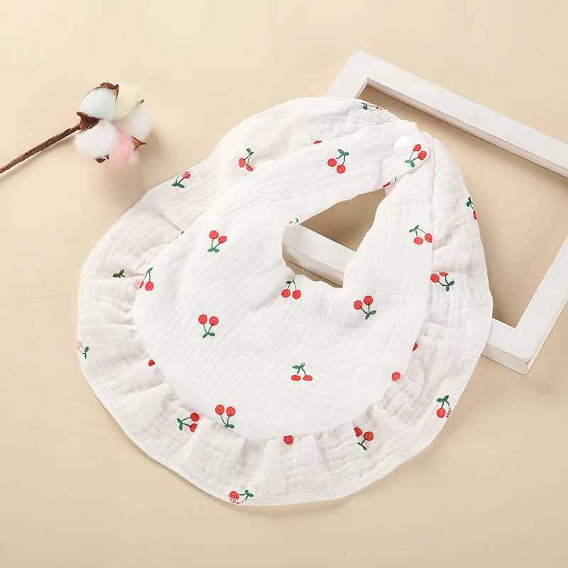 Bibs Burp Cloths Baby Cotton Bibs Ruffle Print Cherry Rainbow Saliva Towel Feeding Drool For Newborn Toddler Boys Girls Soft Burp Cloth Kid BibL4812