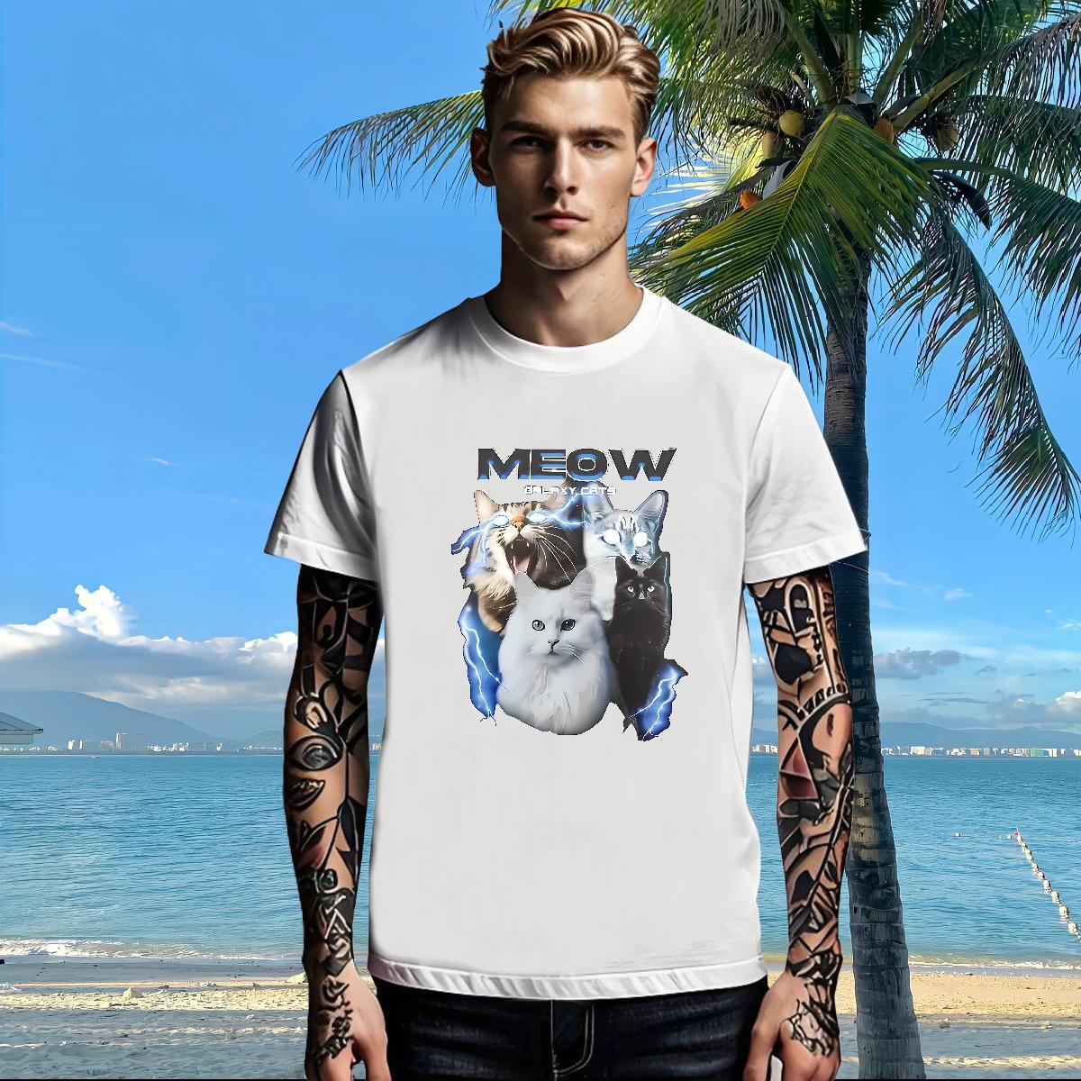 Wholesale Men Tshirts cat Casual 230g Pure Cotton Clothes Breathable Crew Neck Soft Mens T Shirts Oversized 4XL