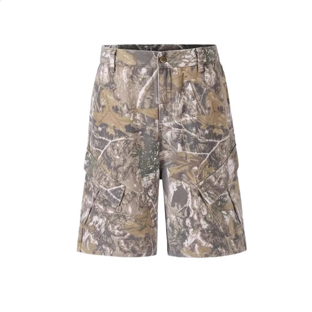 summer Harajuku hiphop camouflage retro oversized denim shorts fashionable mens straight leg wide jeans 240812
